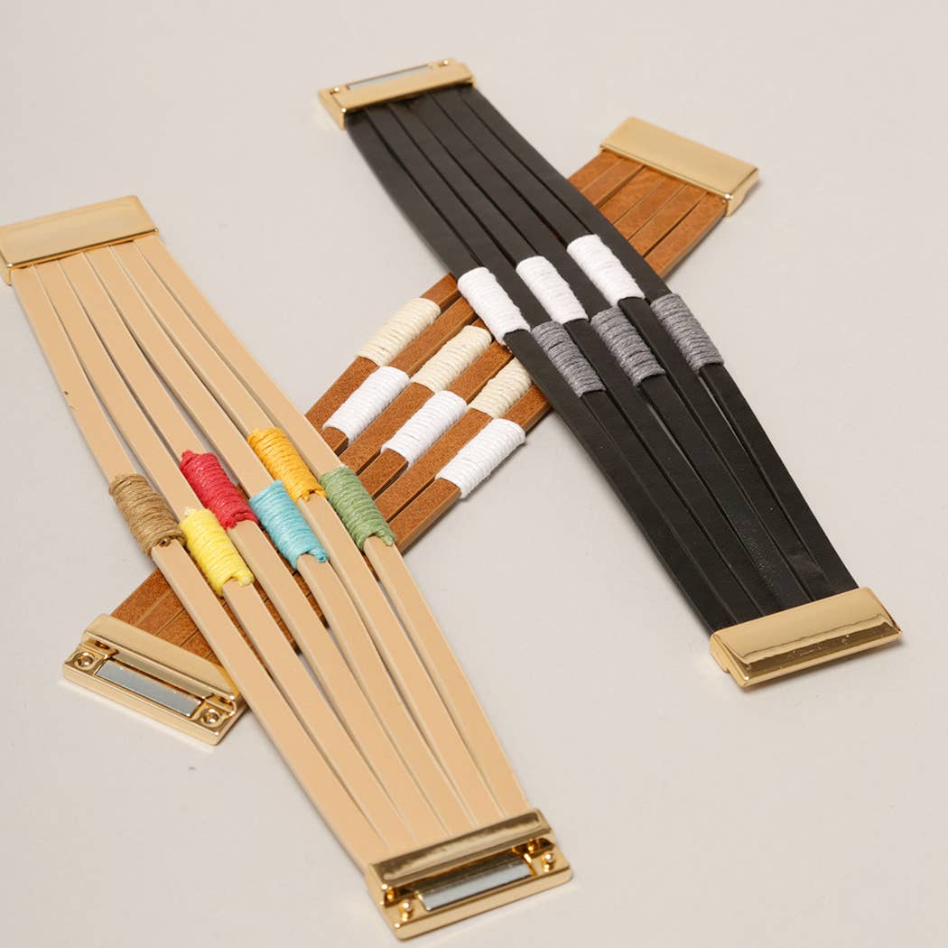 Multi Strand Leather Bracelet with Magnetic Clasp