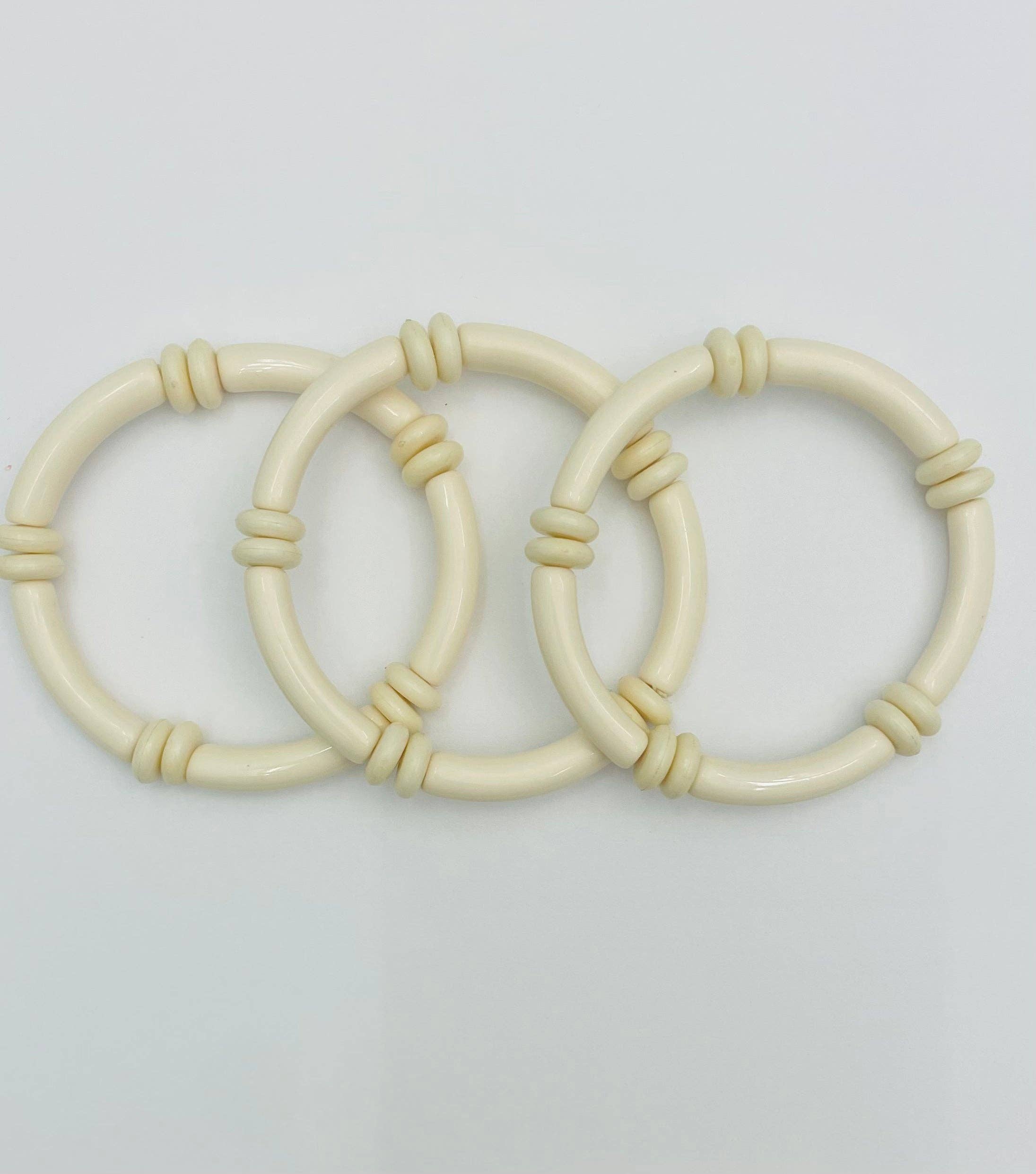 Bracelet - Skinny Tube Bracelet Set w/beads (ecru) BBR251