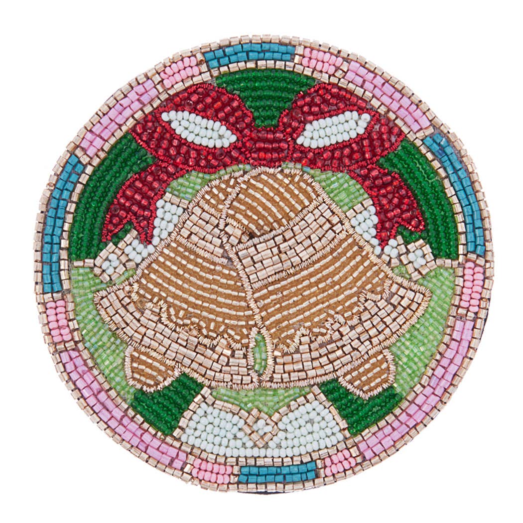 Seed-Beaded Christmas Golden Bell Home Coaster