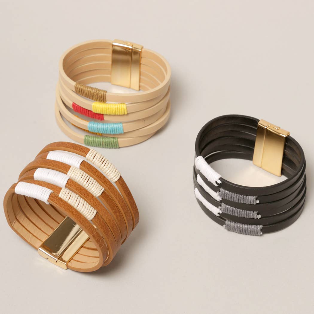 Multi Strand Leather Bracelet with Magnetic Clasp