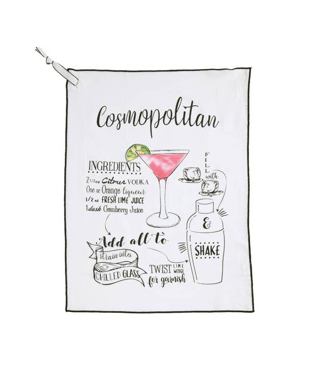 "COSMOPOLITAN" TEA TOWEL, WHITE
