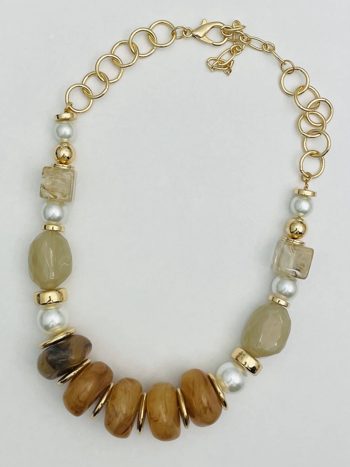 CHIC - Brown Stone, Gold & Pearl Beaded Necklace