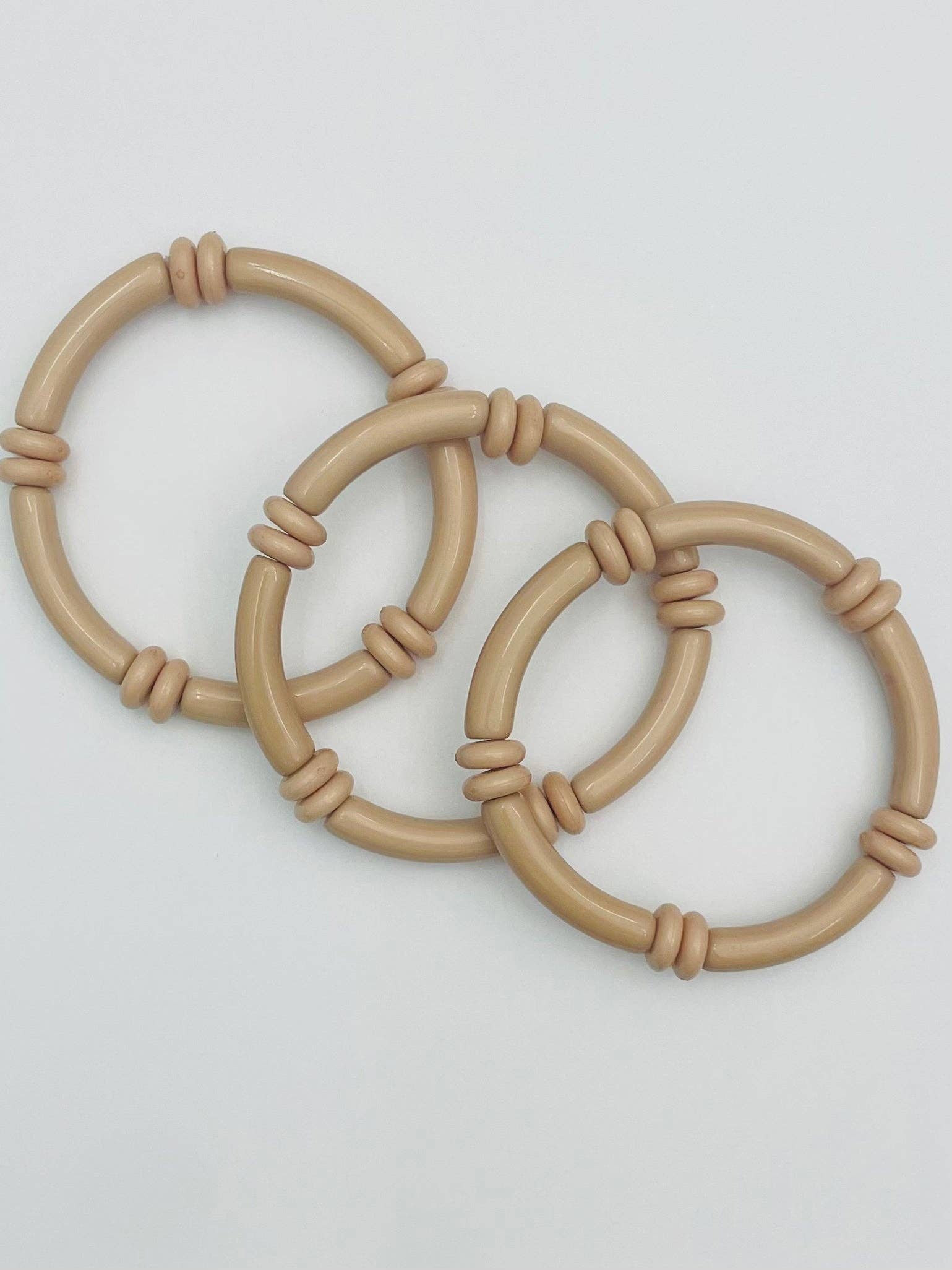 Bracelet - Skinny Tube Bracelet Set w/beads (beige) BBR250