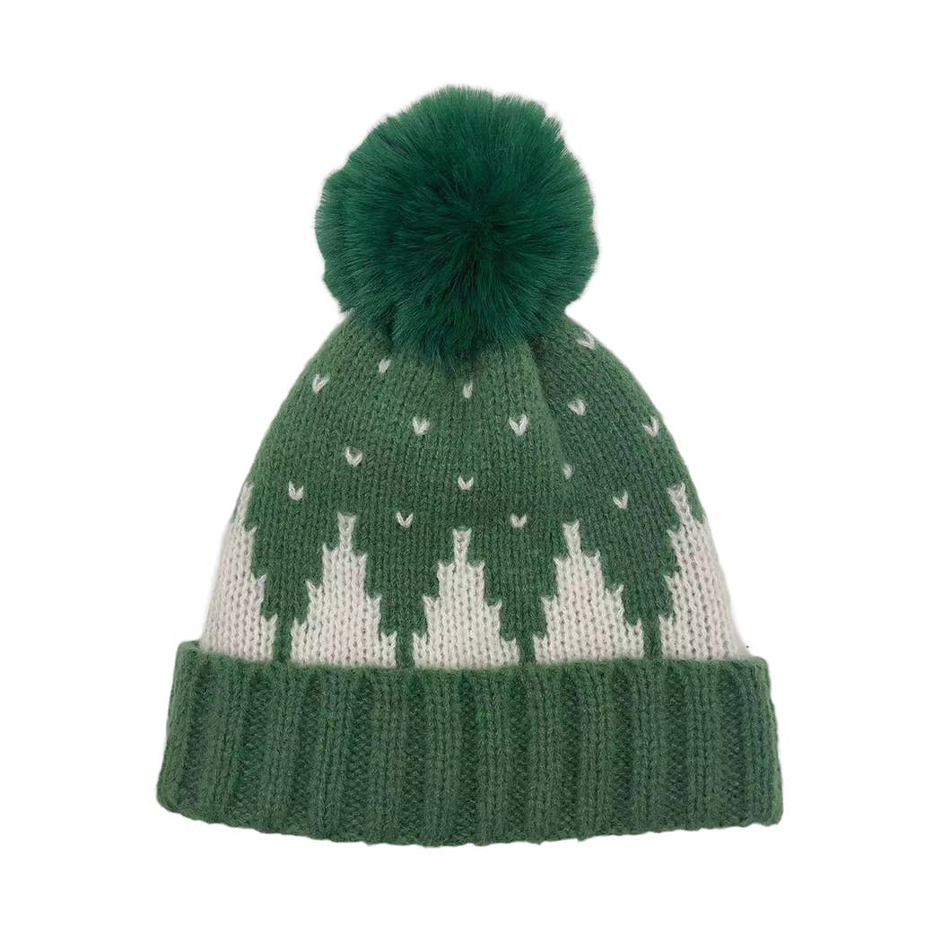 Two-Tone Holiday Cuff Beanie with Pom