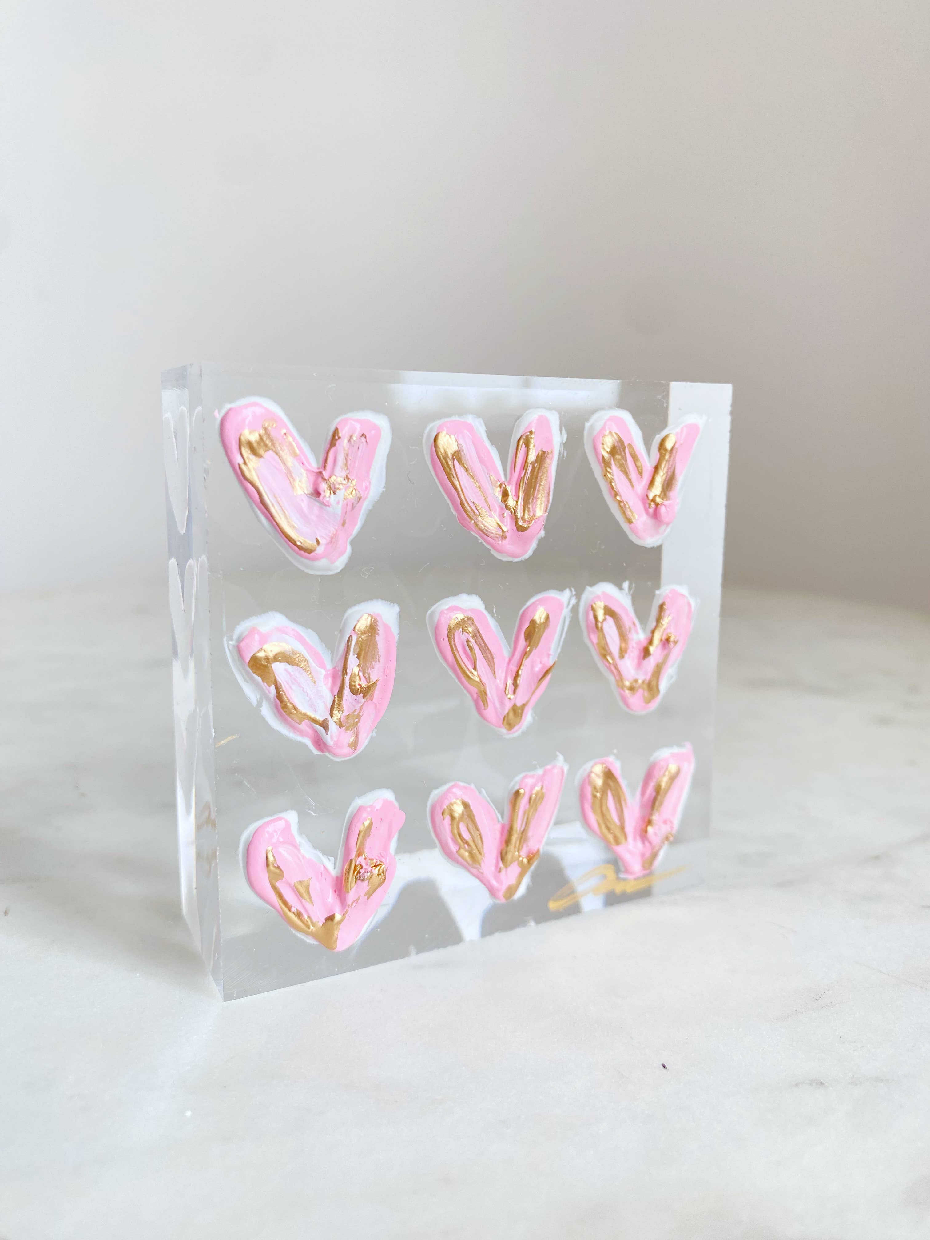Hearts on Acrylic Block