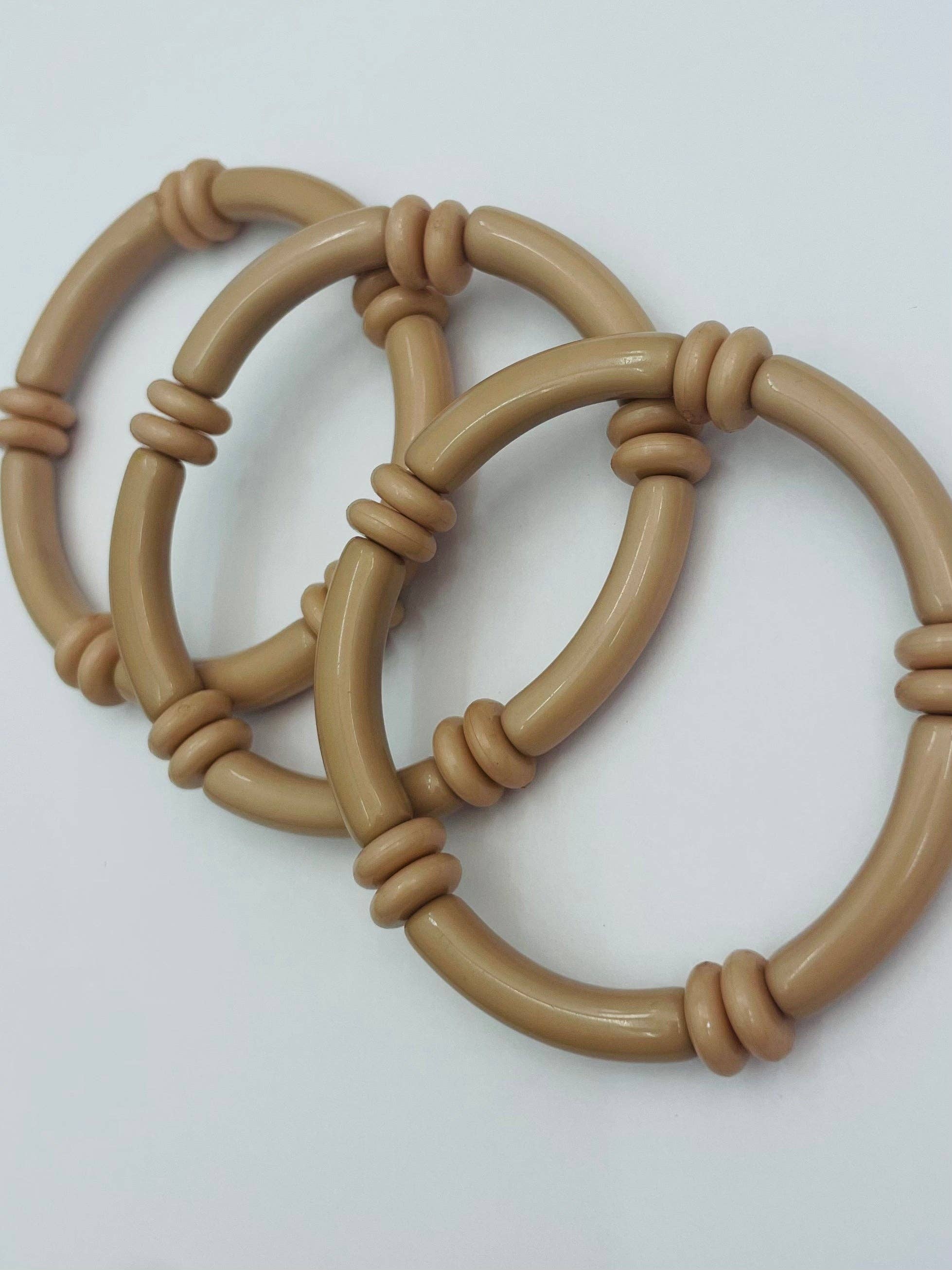 Bracelet - Skinny Tube Bracelet Set w/beads (beige) BBR250