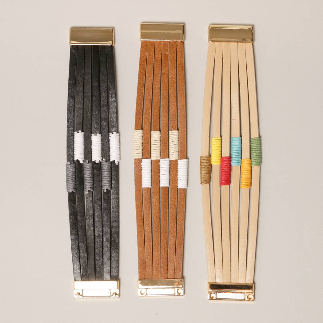 Multi Strand Leather Bracelet with Magnetic Clasp