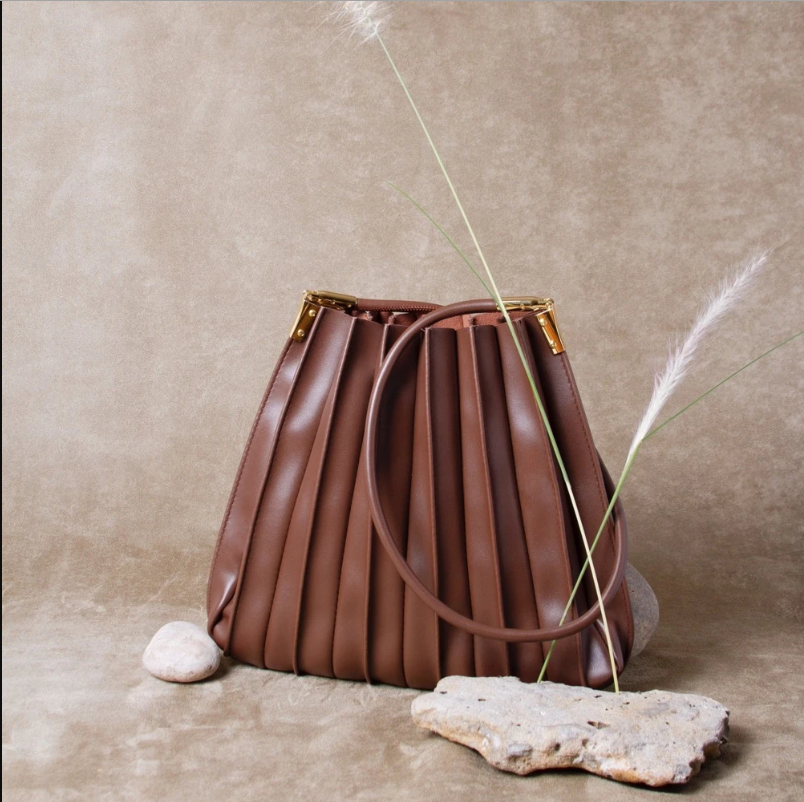 Carrie Chocolate Pleated Vegan Shoulder
