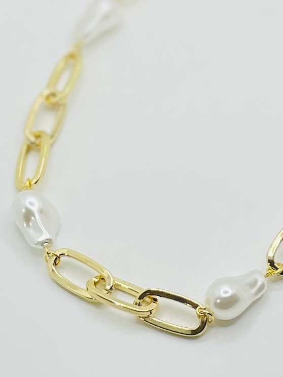 PEARL - Link & Fresh Water Pearl - gold/pearl