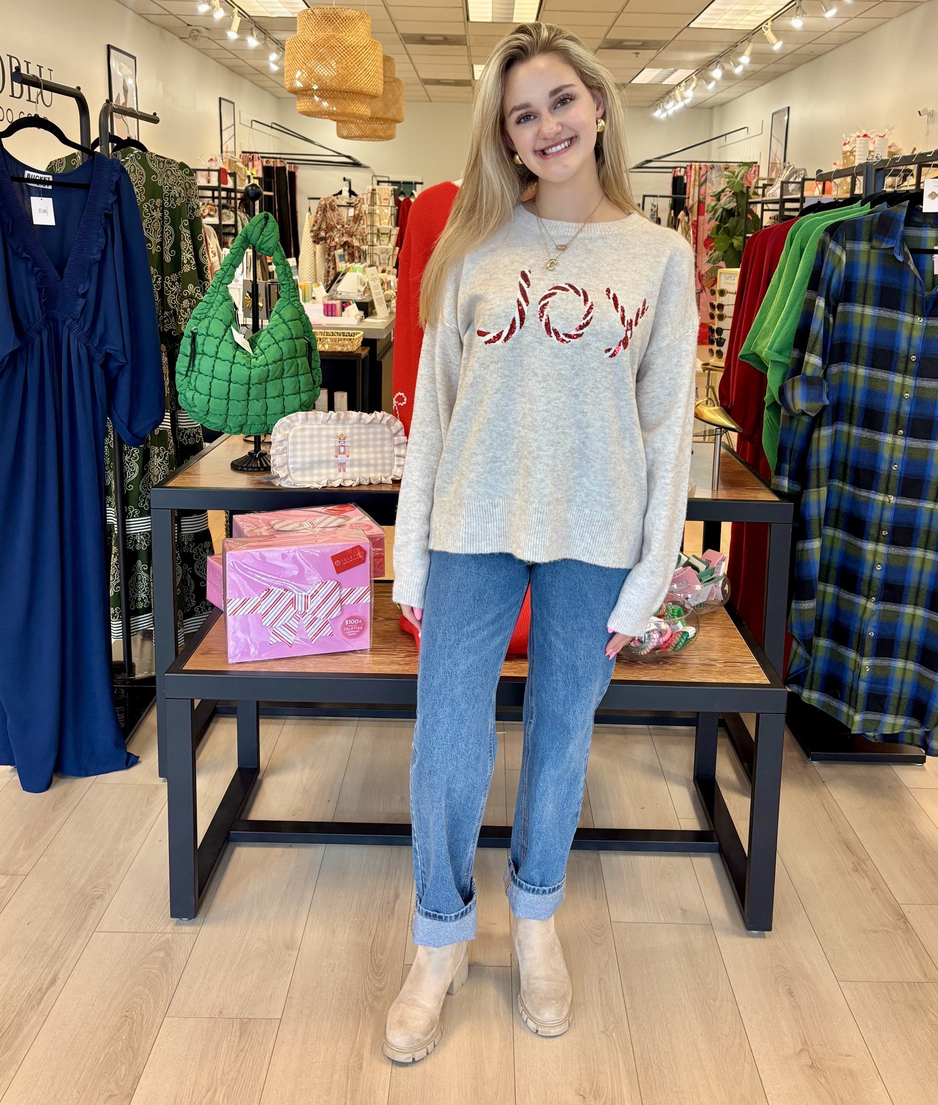 'JOY' CANDY CANE SWEATER