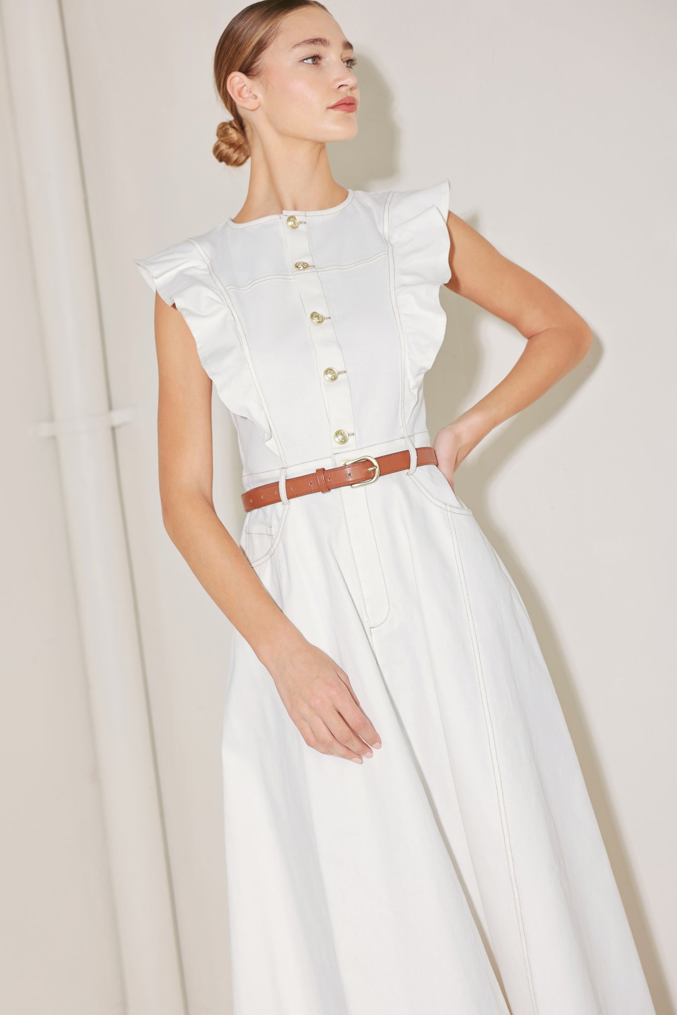 SOFT POWER STORY WOVEN MIDI DRESS