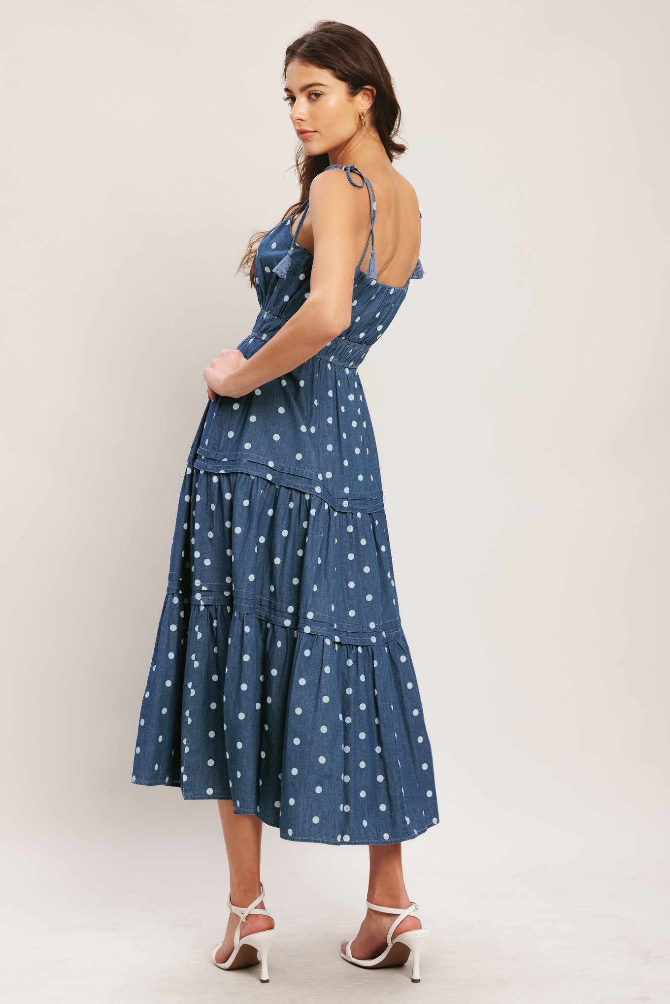 NAUTICAL DOT DENIM MIDI DRESS