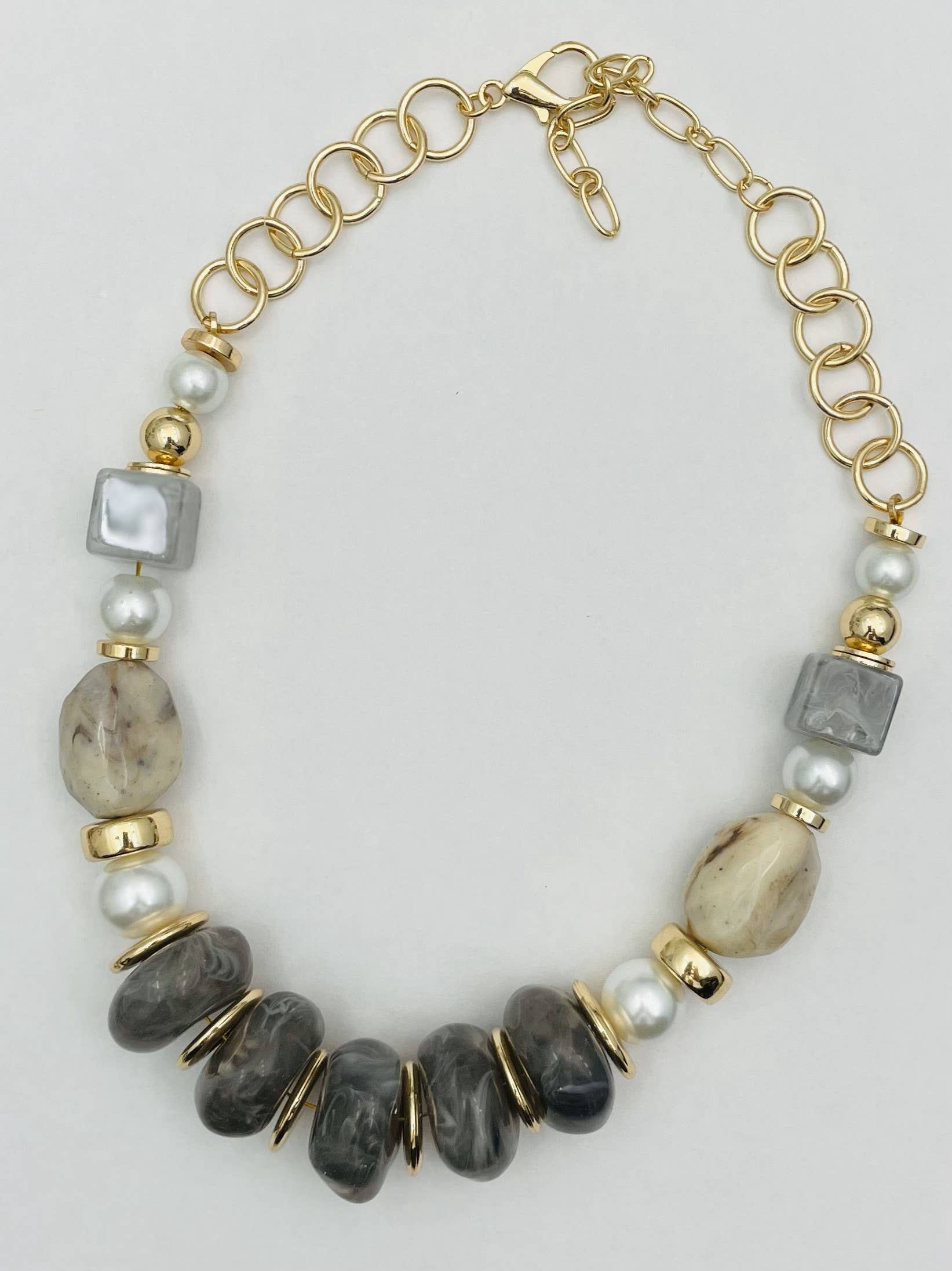 CHIC - Gray Stone, Gold & Pearl Beaded Necklace