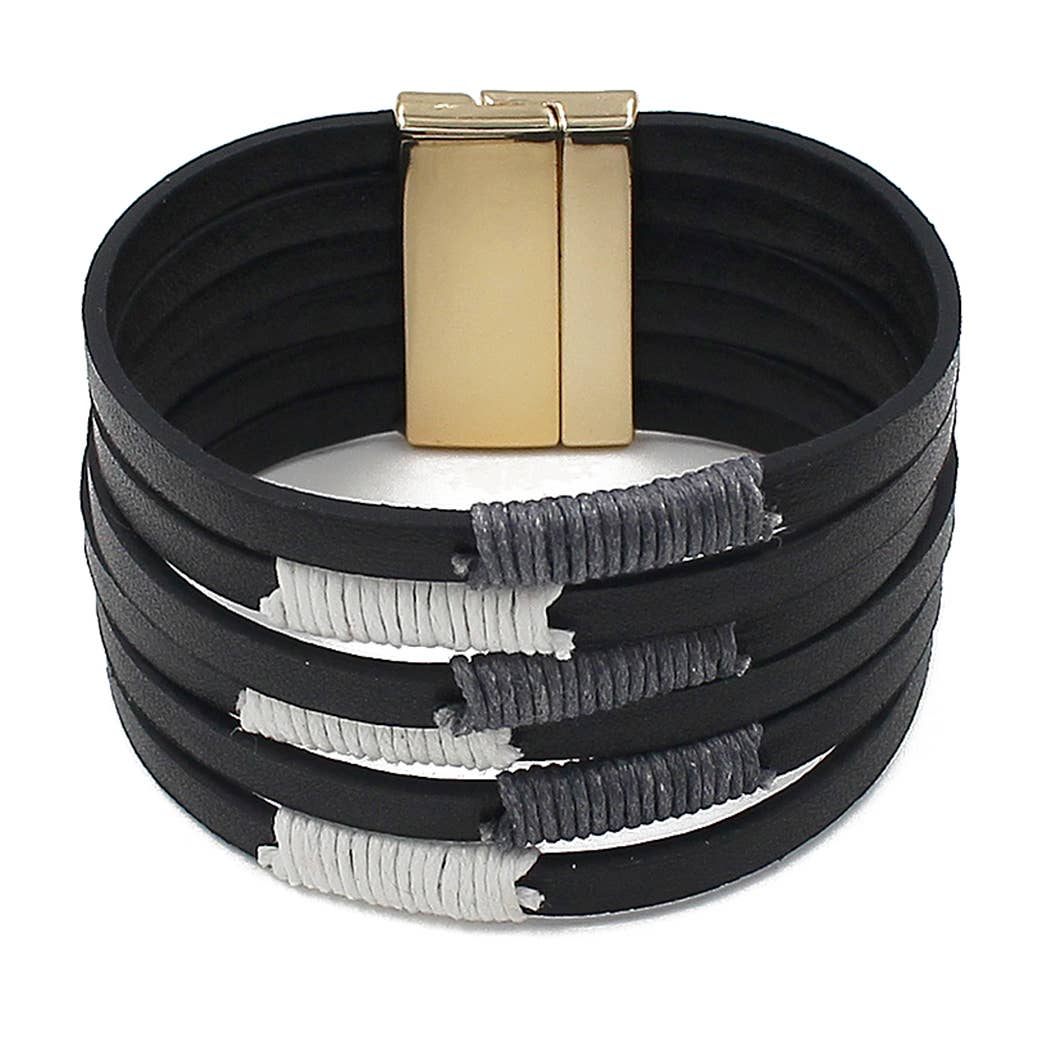 Multi Strand Leather Bracelet with Magnetic Clasp