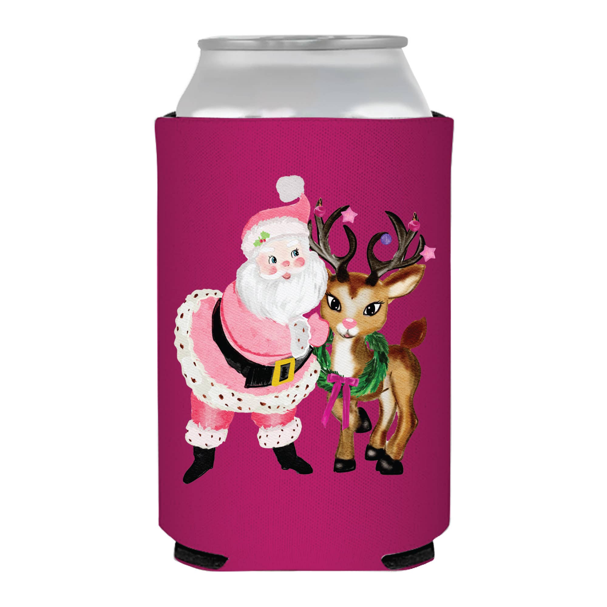 Pink Santa Christmas Can Cooler- Christmas
