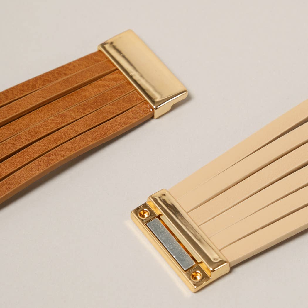 Multi Strand Leather Bracelet with Magnetic Clasp