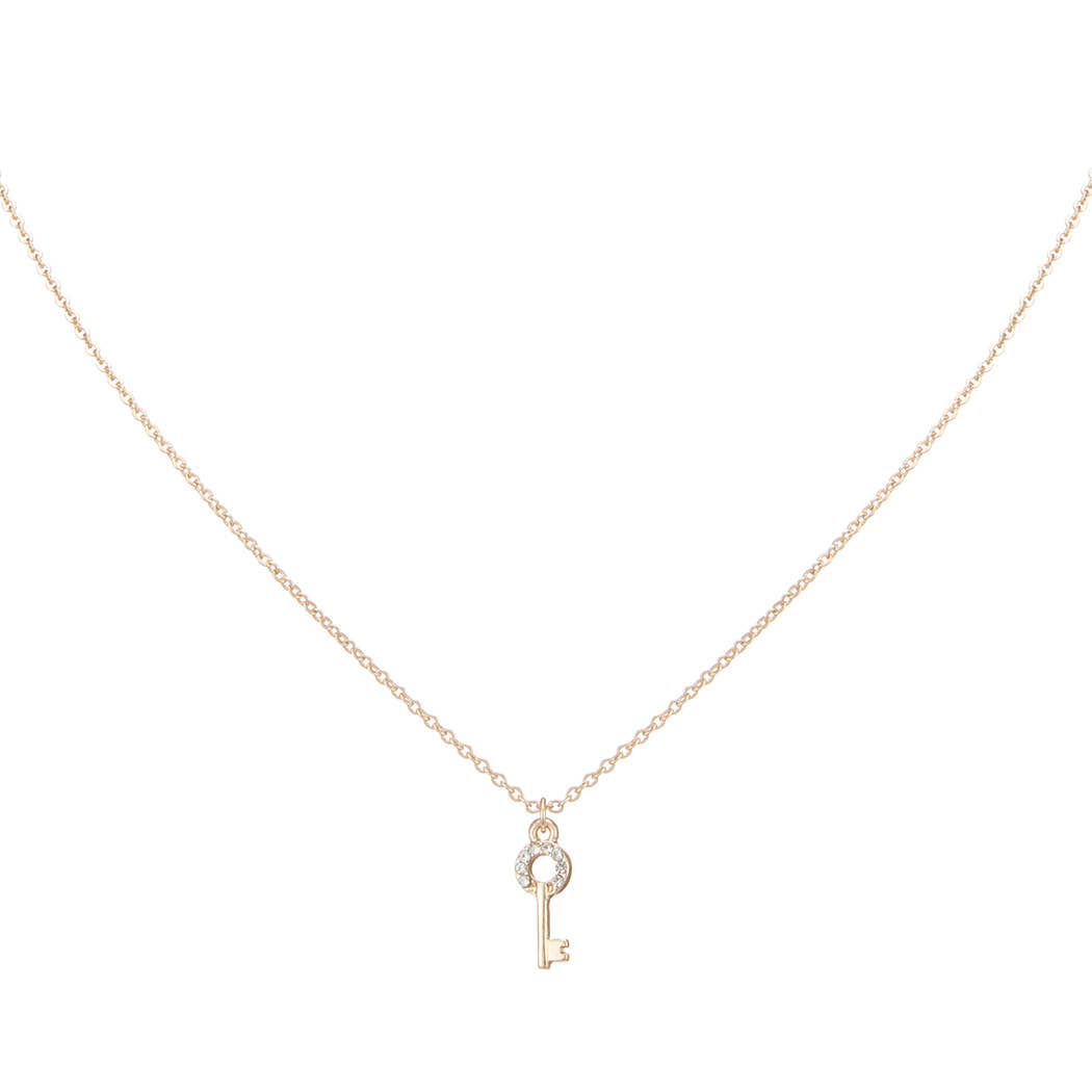 Rhinestone Key Charm Necklace