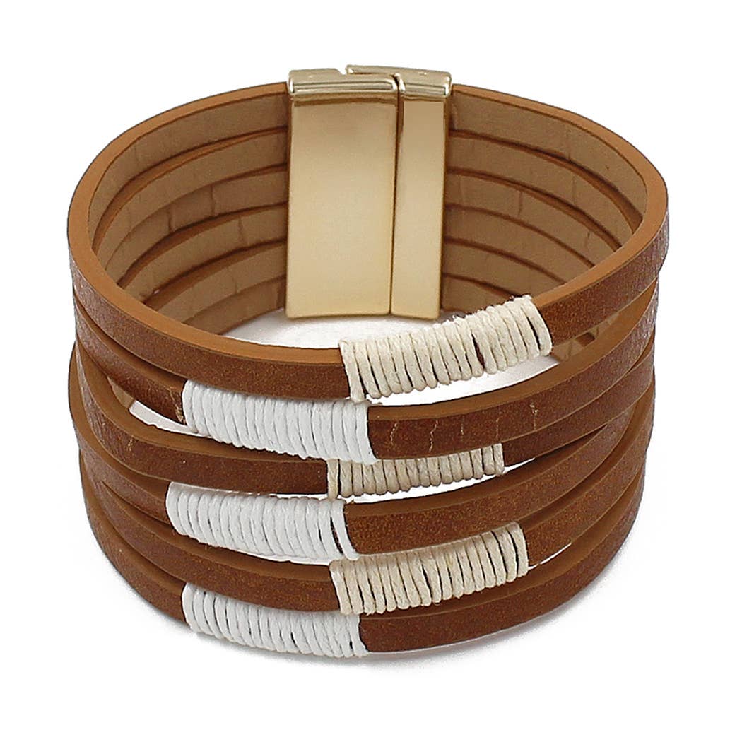 Multi Strand Leather Bracelet with Magnetic Clasp