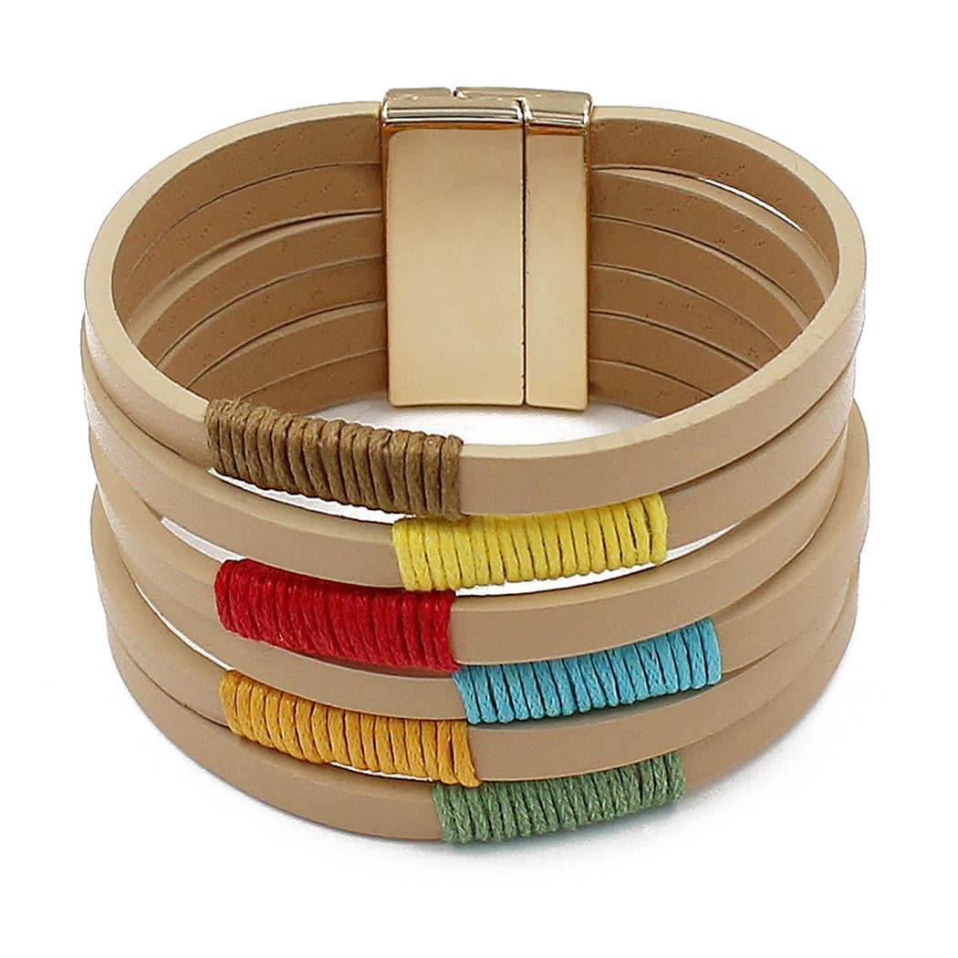 Multi Strand Leather Bracelet with Magnetic Clasp