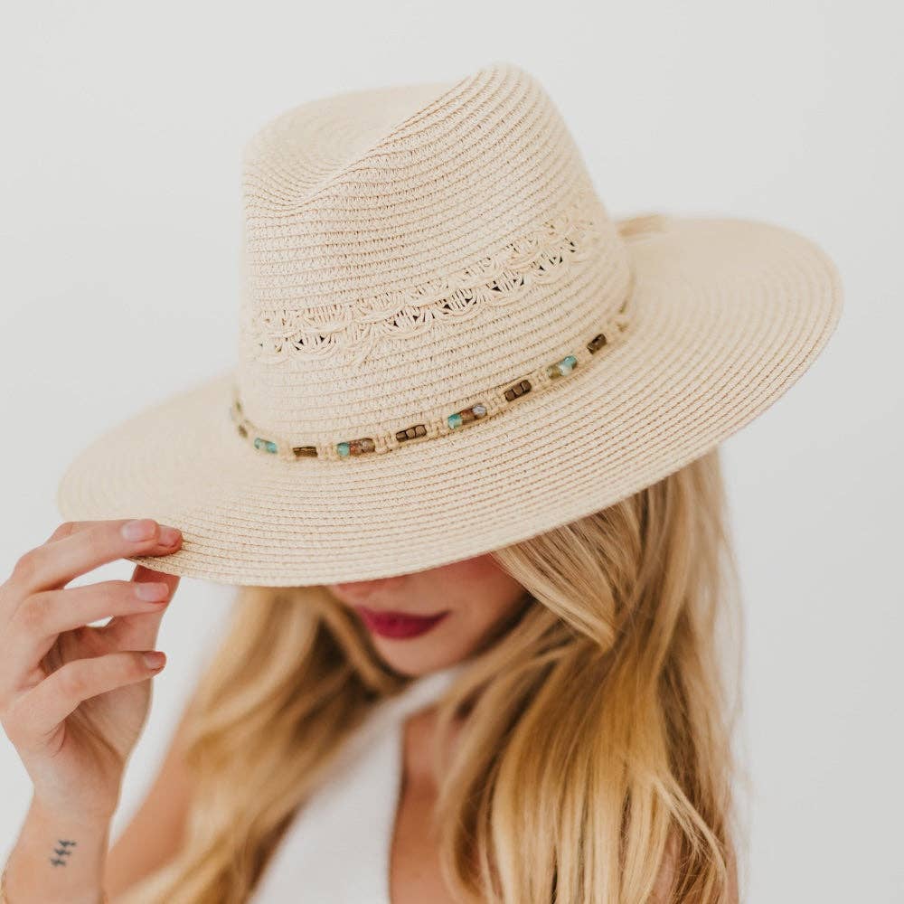Isabella Woven Beaded Band Straw Sun Hat