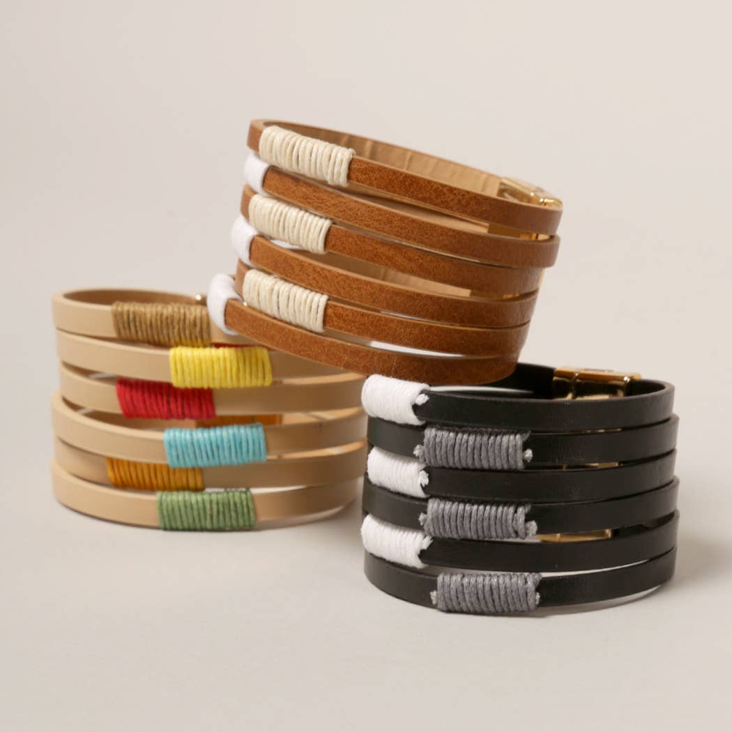 Multi Strand Leather Bracelet with Magnetic Clasp