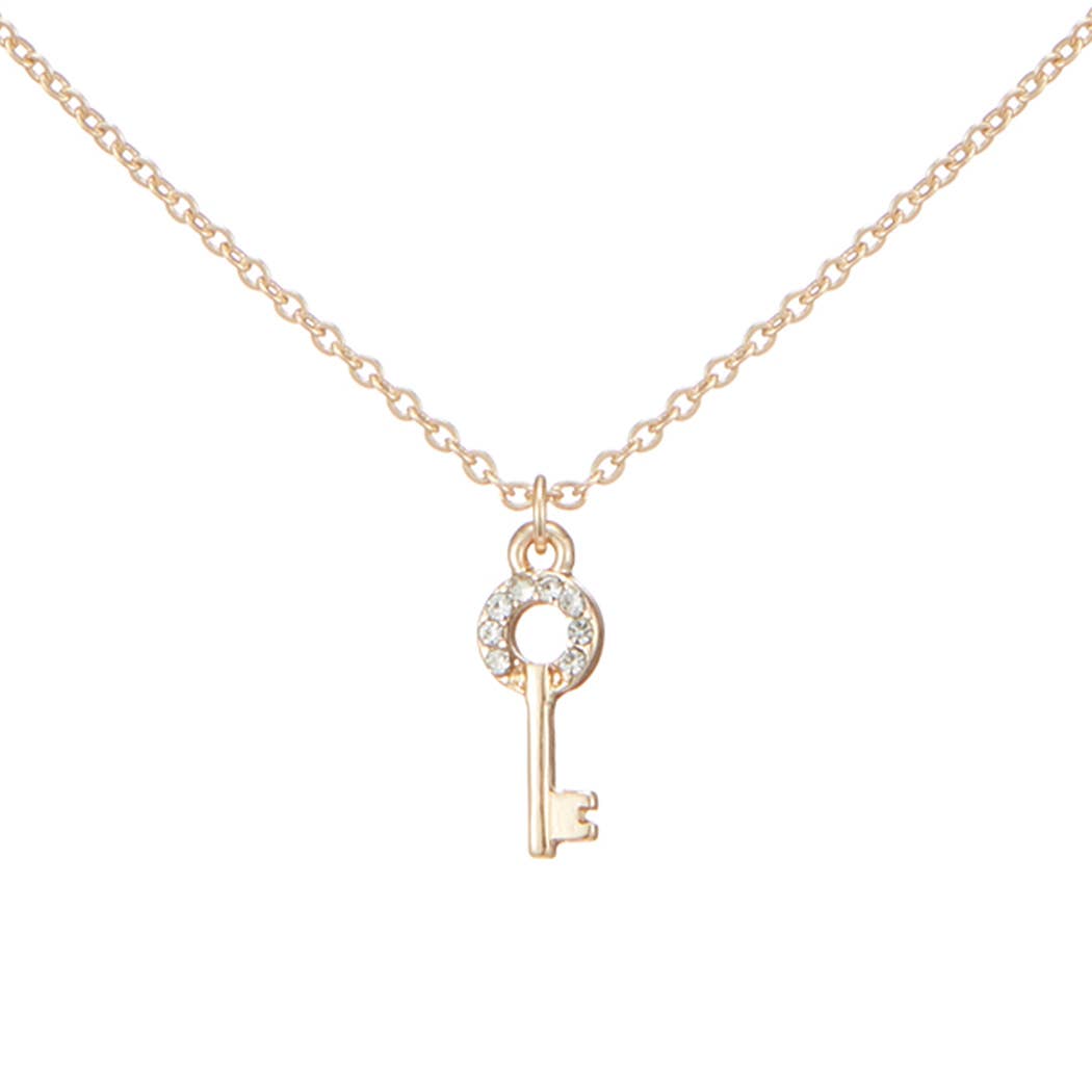 Rhinestone Key Charm Necklace
