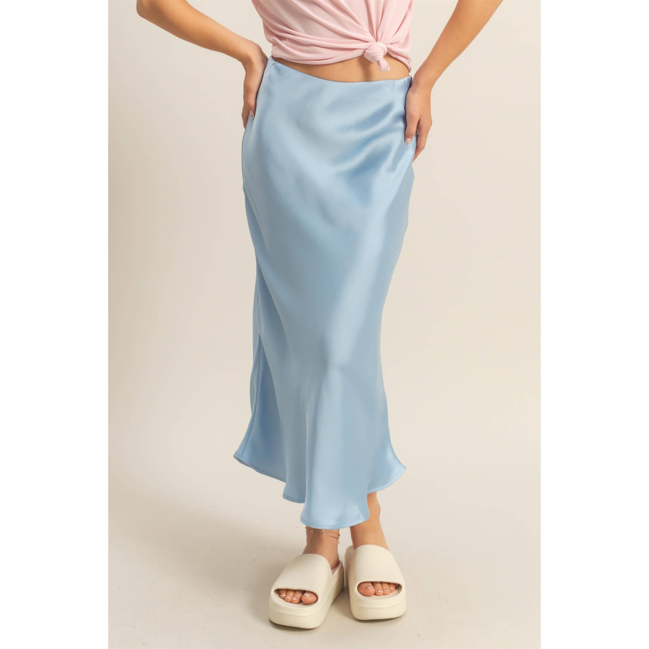 Maddie High-Waisted Satin Midi Skirt