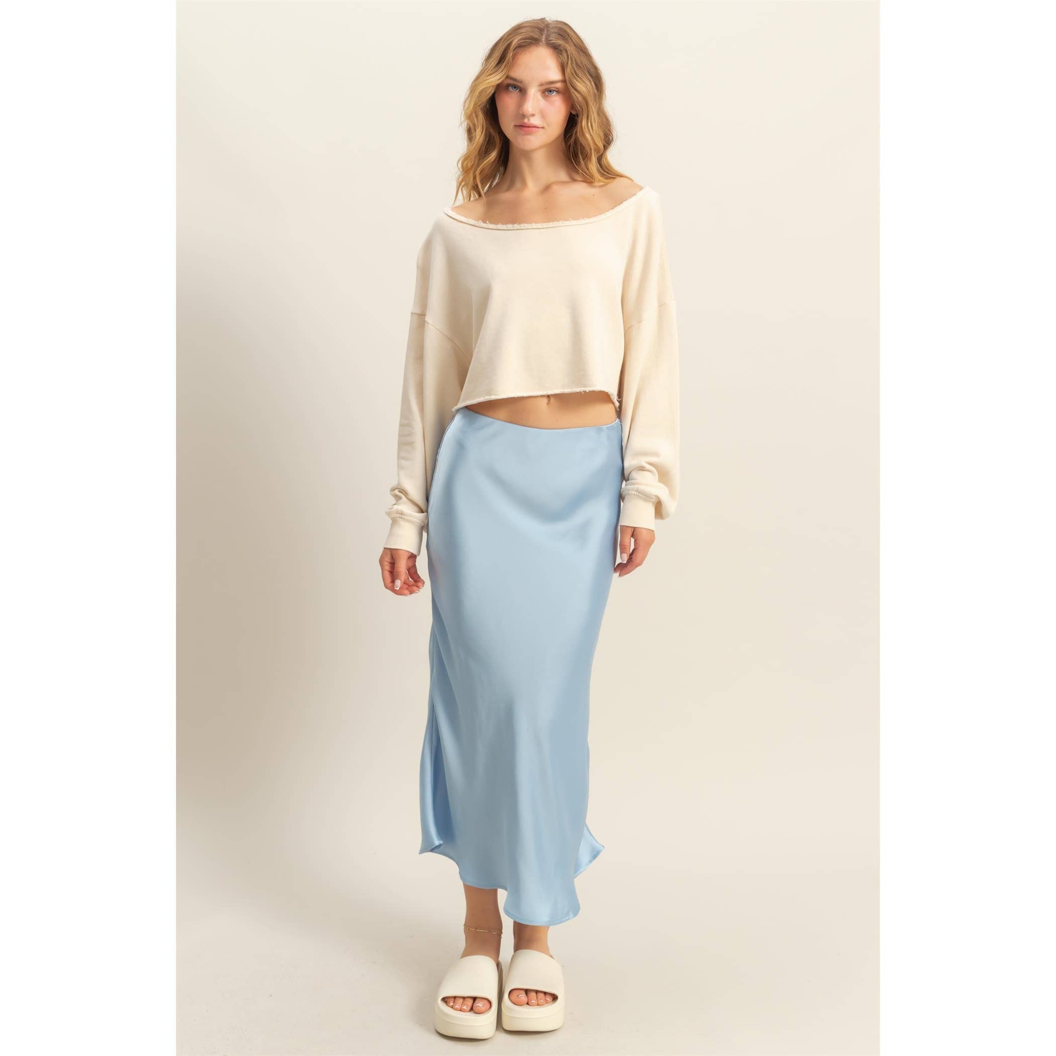 Maddie High-Waisted Satin Midi Skirt