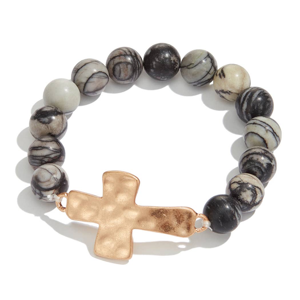 Mix Beads Hammered Cross Bracelet