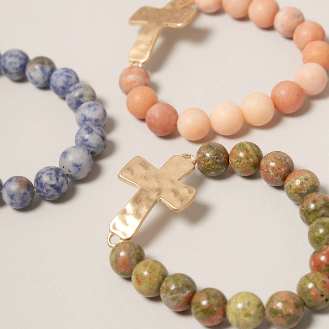 Mix Beads Hammered Cross Bracelet