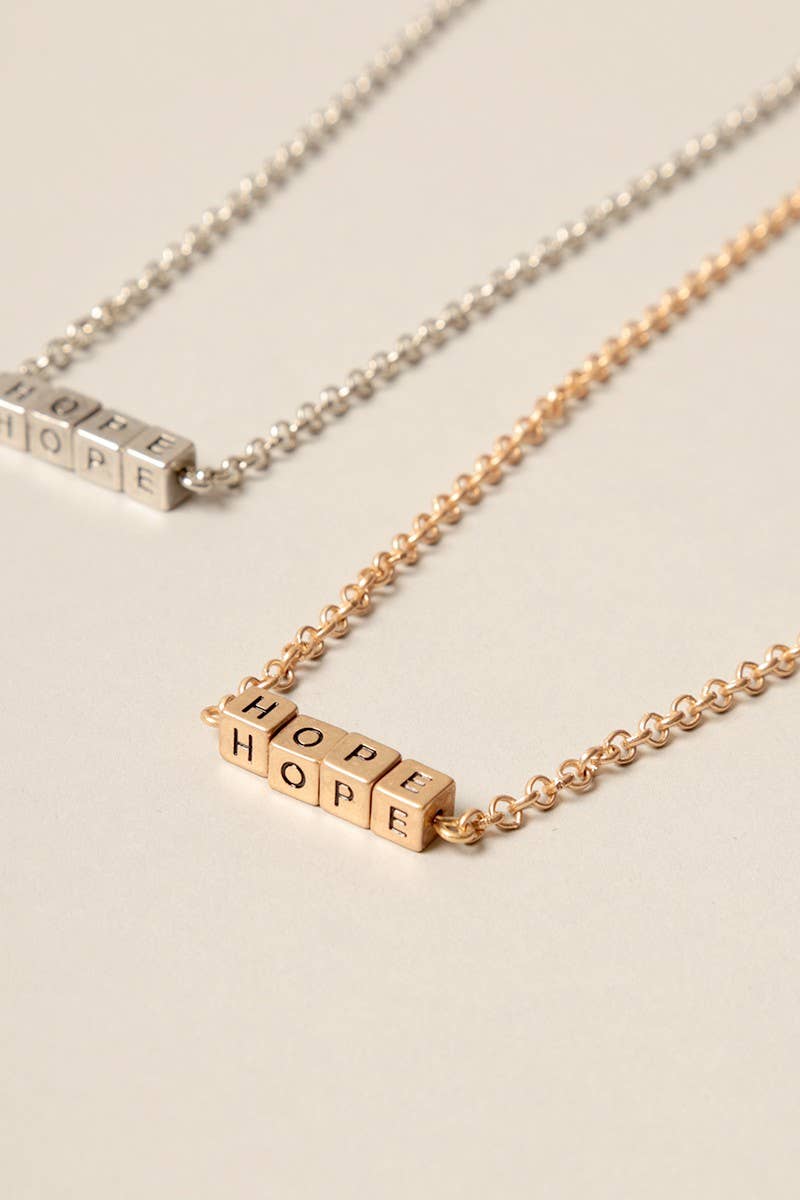 HOPE Square Block Lettering Pendant Necklace