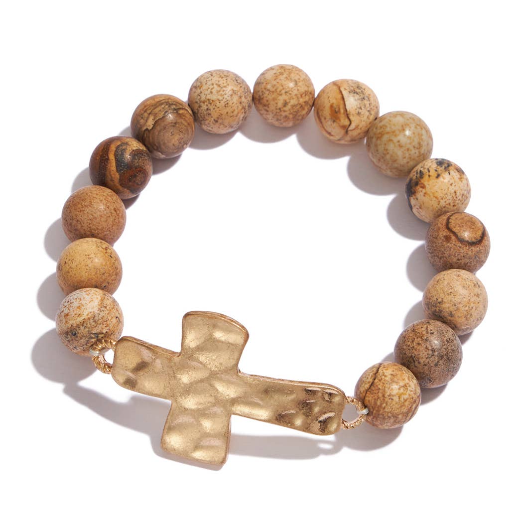 Mix Beads Hammered Cross Bracelet