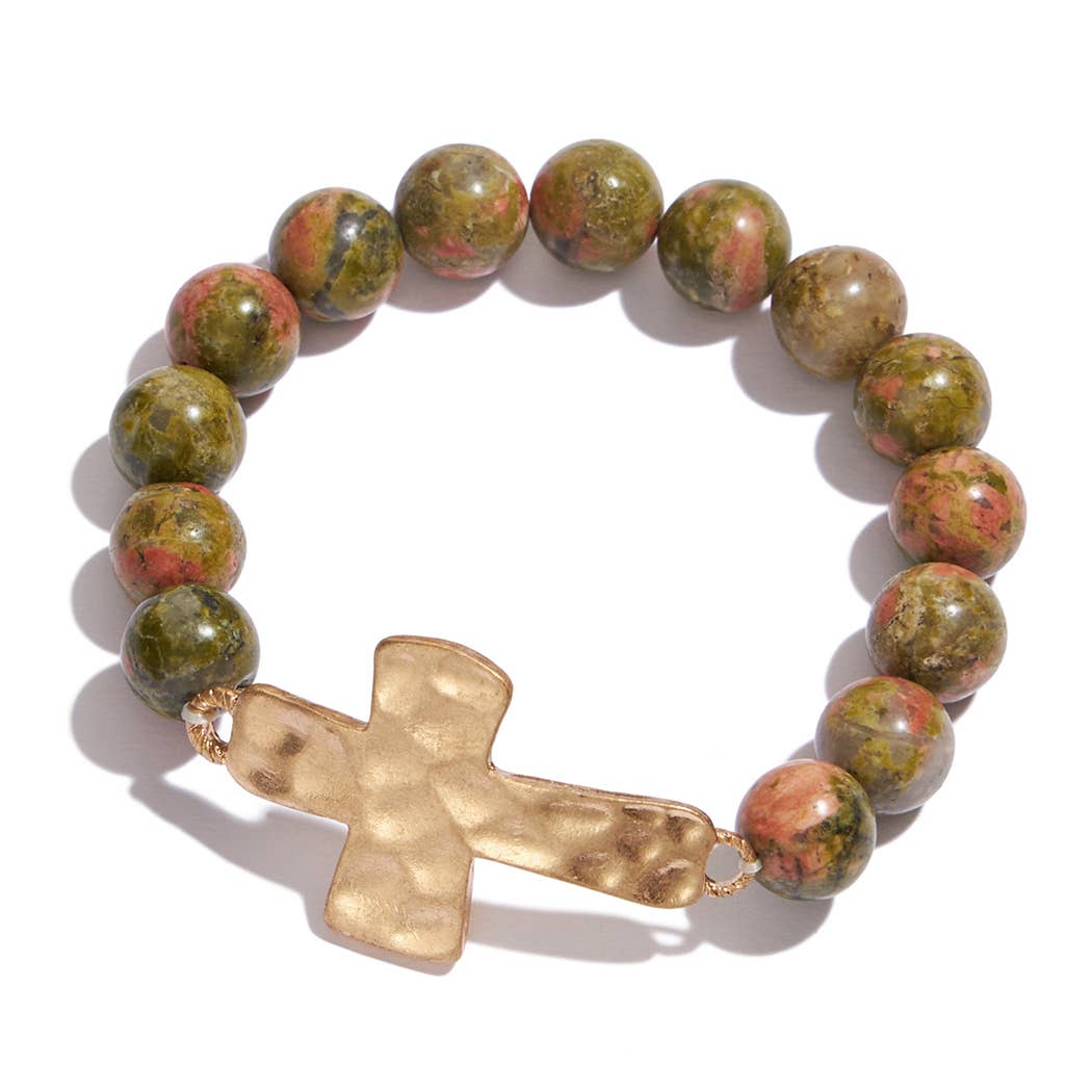 Mix Beads Hammered Cross Bracelet