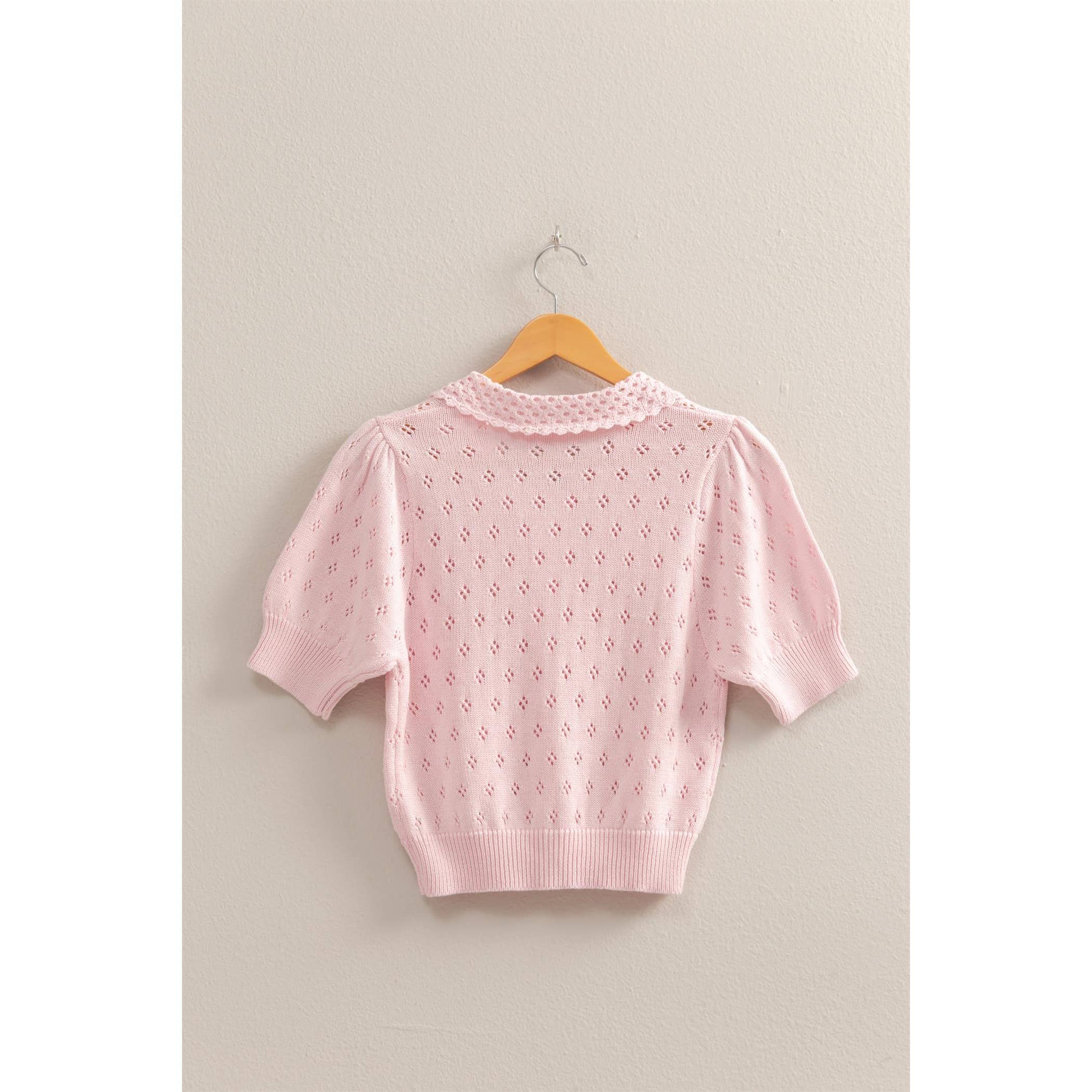 Amanda Pointelle Open Knit Puff Sleeve Top