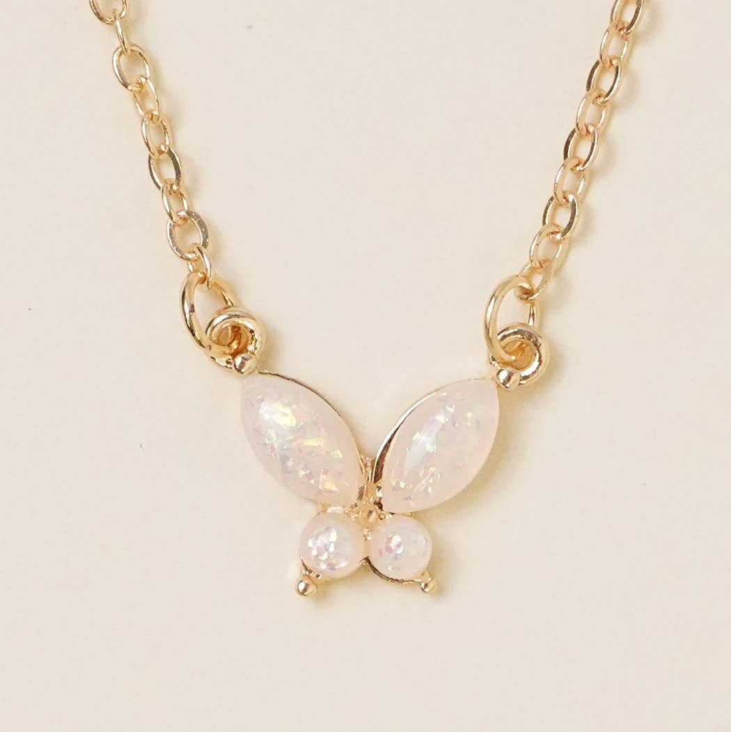 Gold Opal Butterfly Shape Charm Necklace