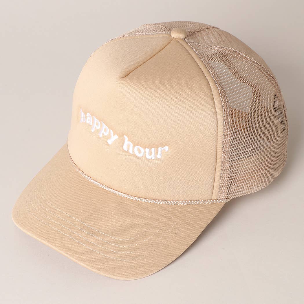 Happy Hour Embroidered Trucker Cap