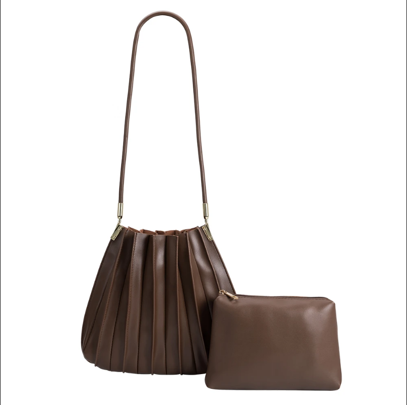 Carrie Chocolate Pleated Vegan Shoulder