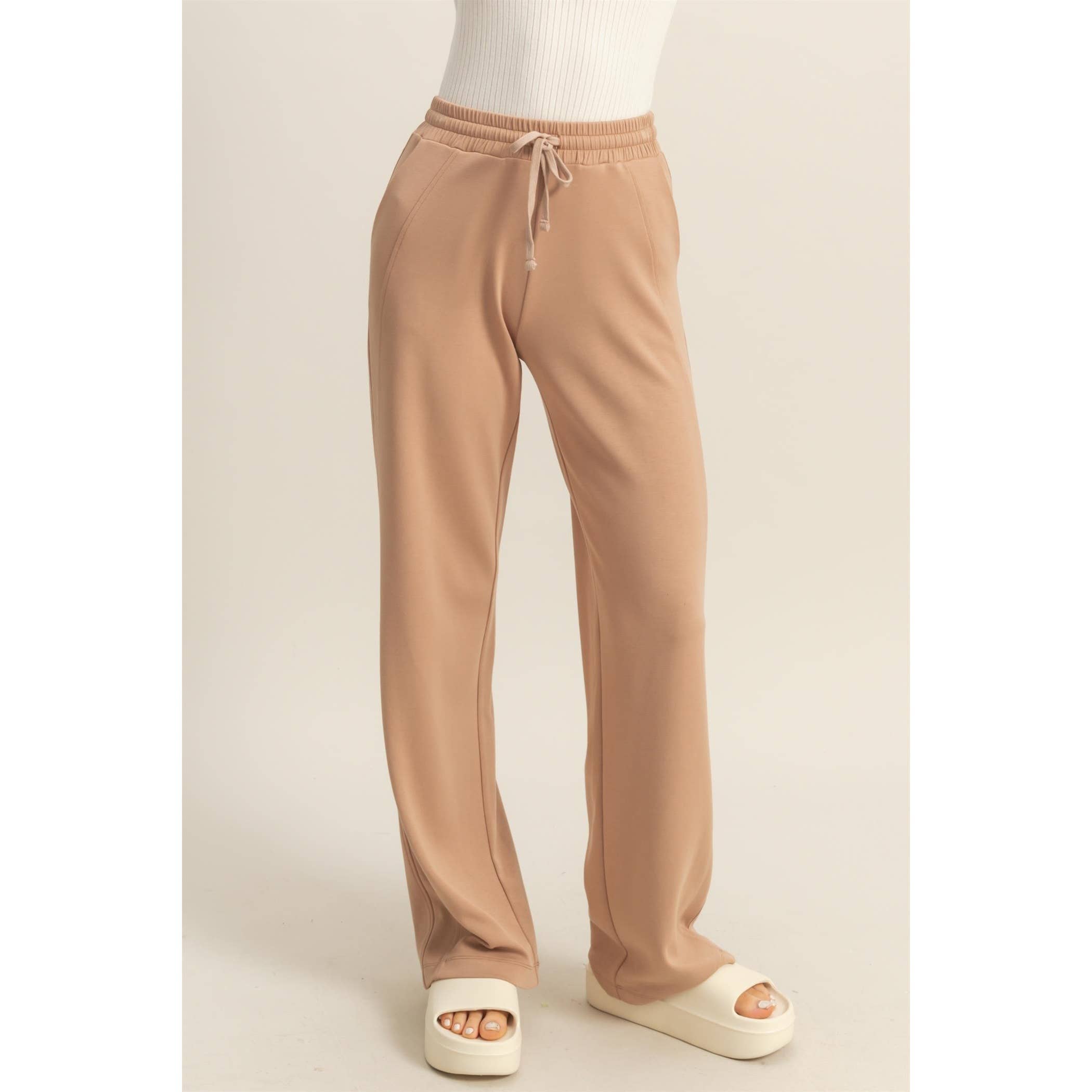 Gracie High-Waist Drawstring Straight-Cut Pants