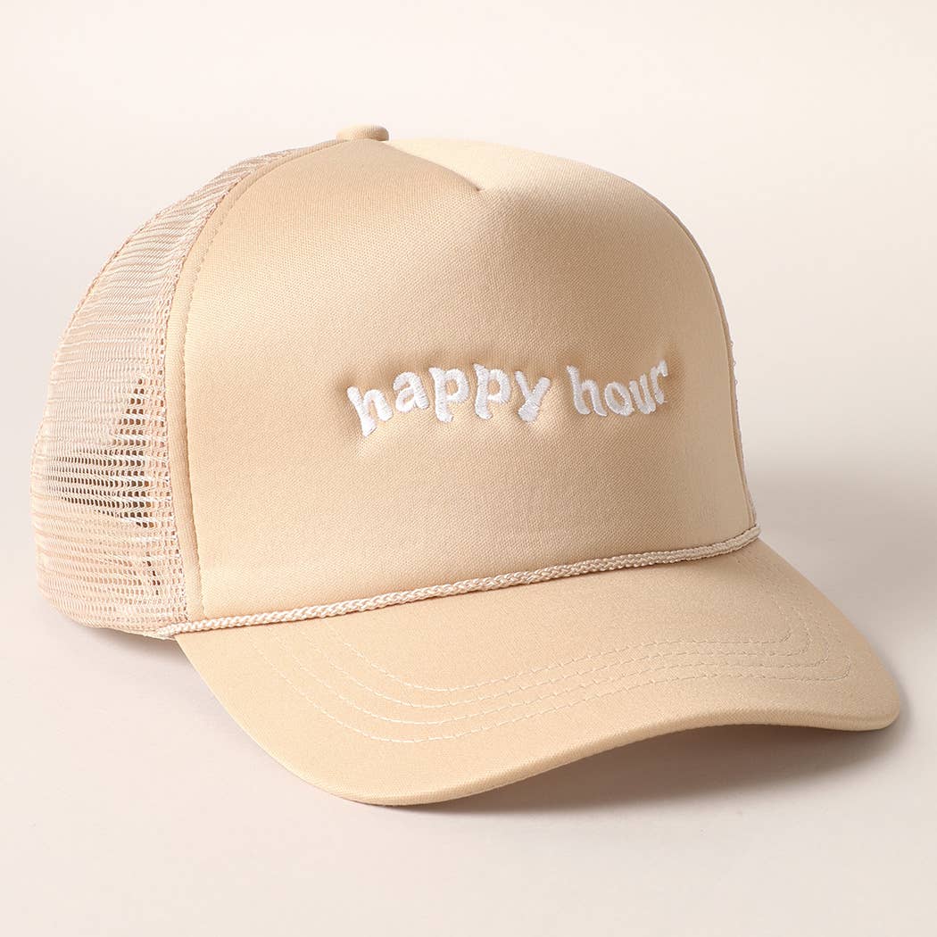 Happy Hour Embroidered Trucker Cap