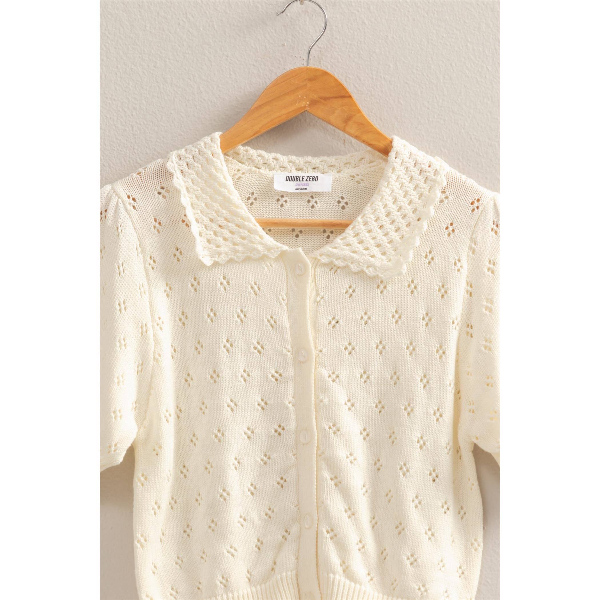 Amanda Pointelle Open Knit Puff Sleeve Top