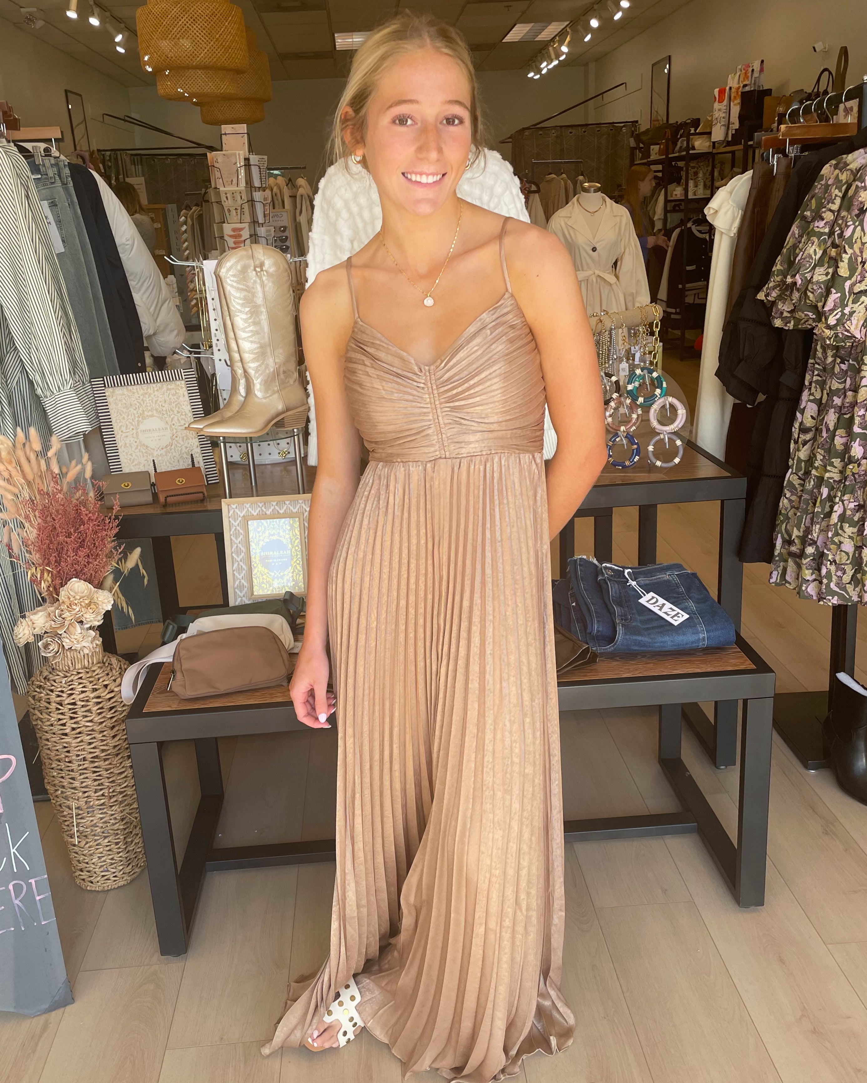 Rose Pleated Dress - Gold