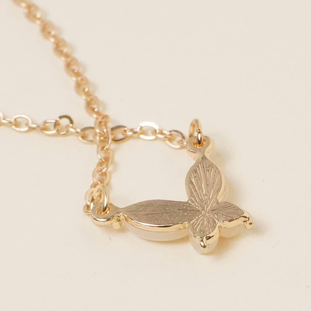 Gold Opal Butterfly Shape Charm Necklace