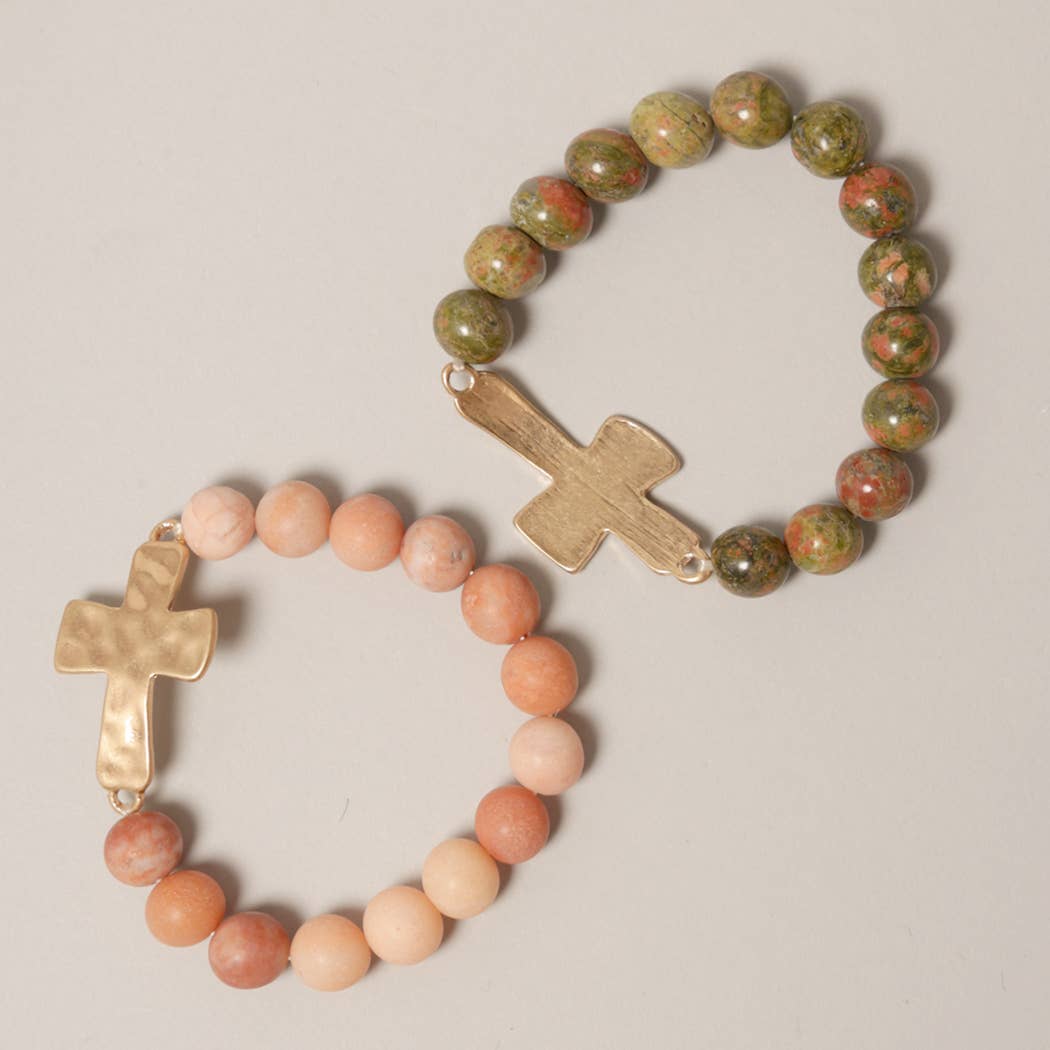 Mix Beads Hammered Cross Bracelet