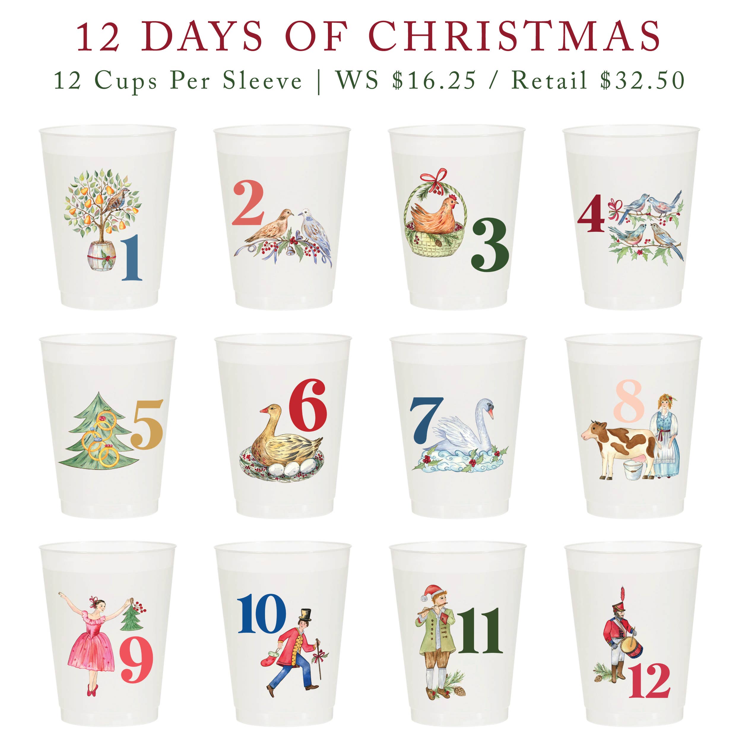 12 Days of Christmas Frosted Cups