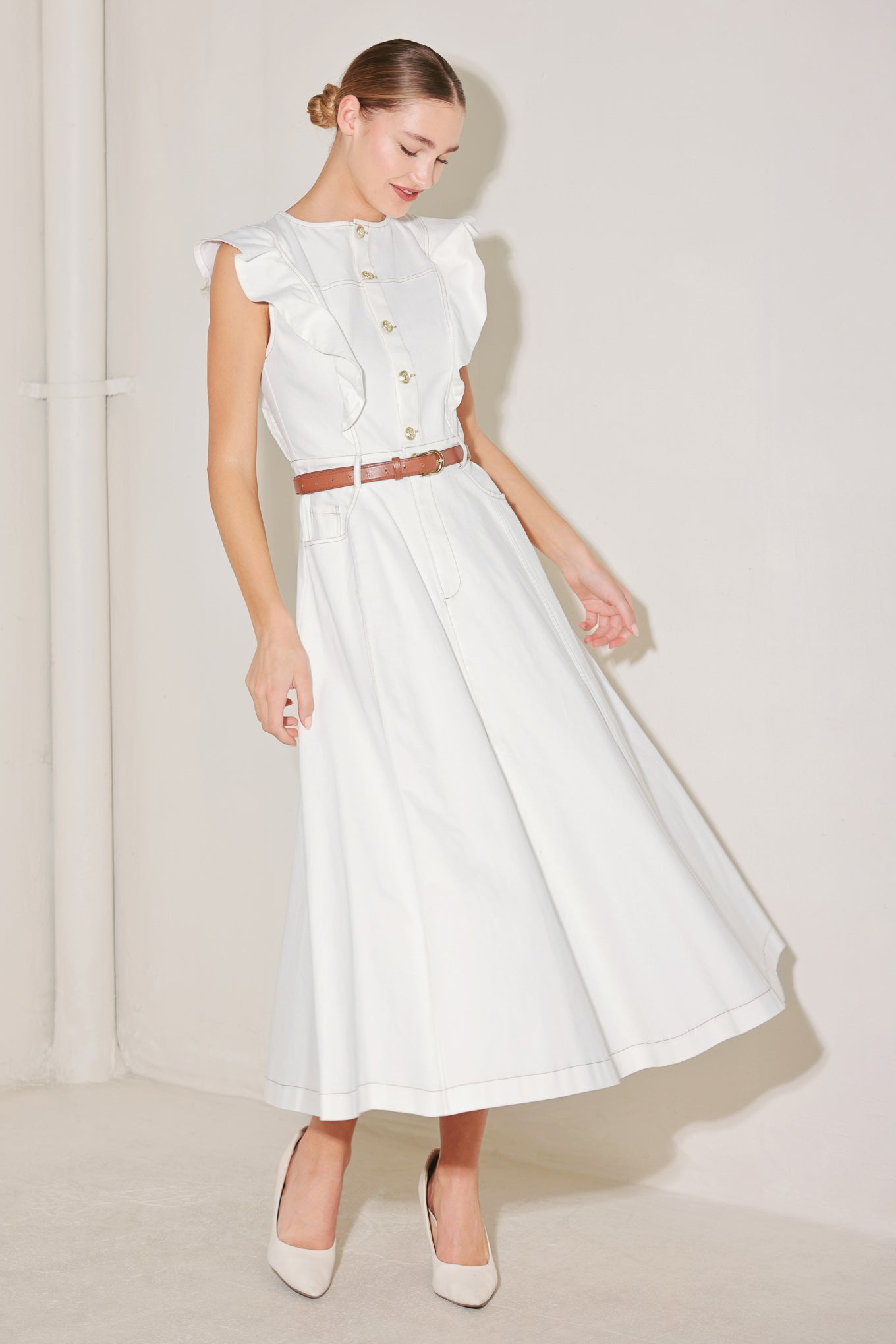 SOFT POWER STORY WOVEN MIDI DRESS