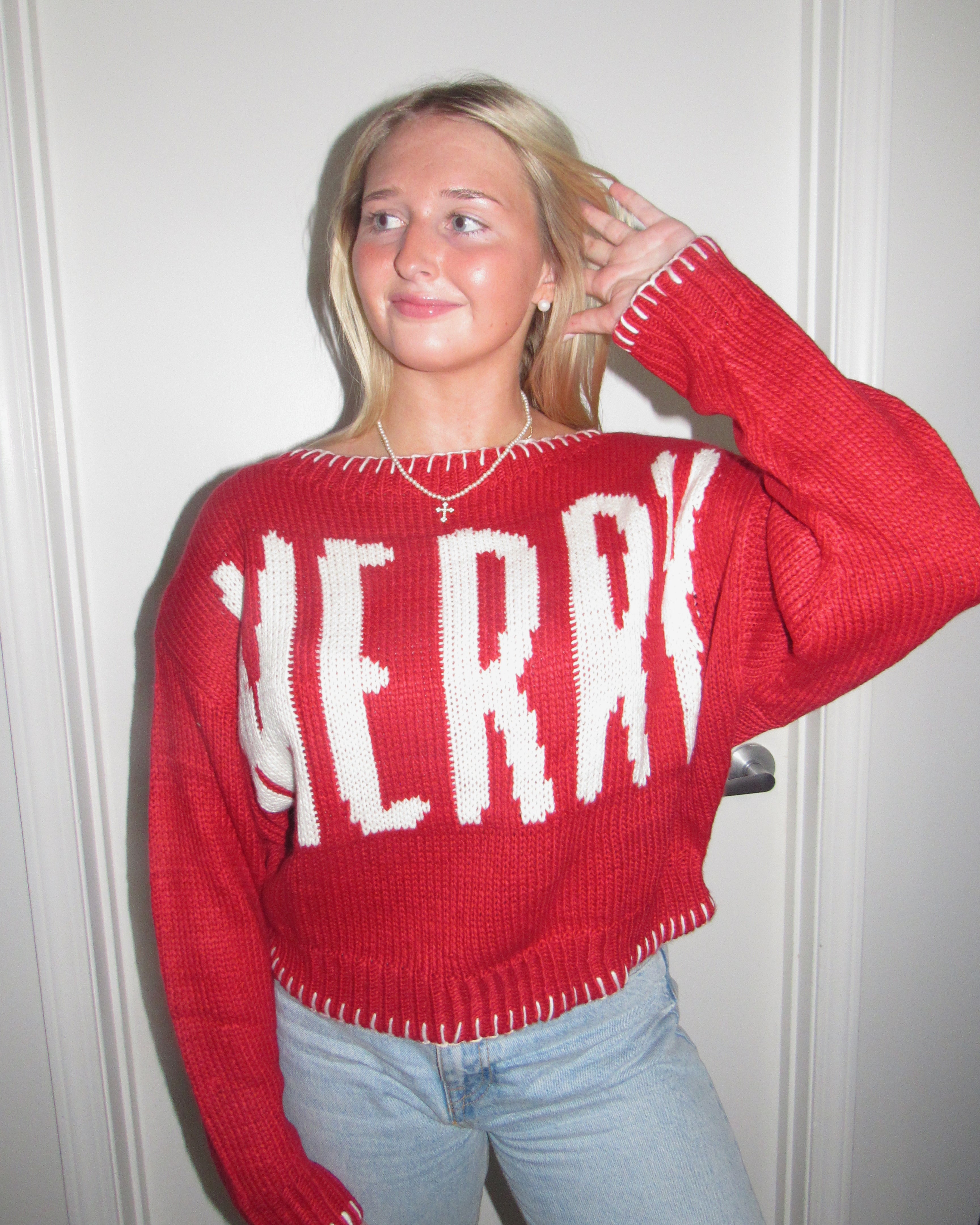 "MERRY" Boat Neck Sweater