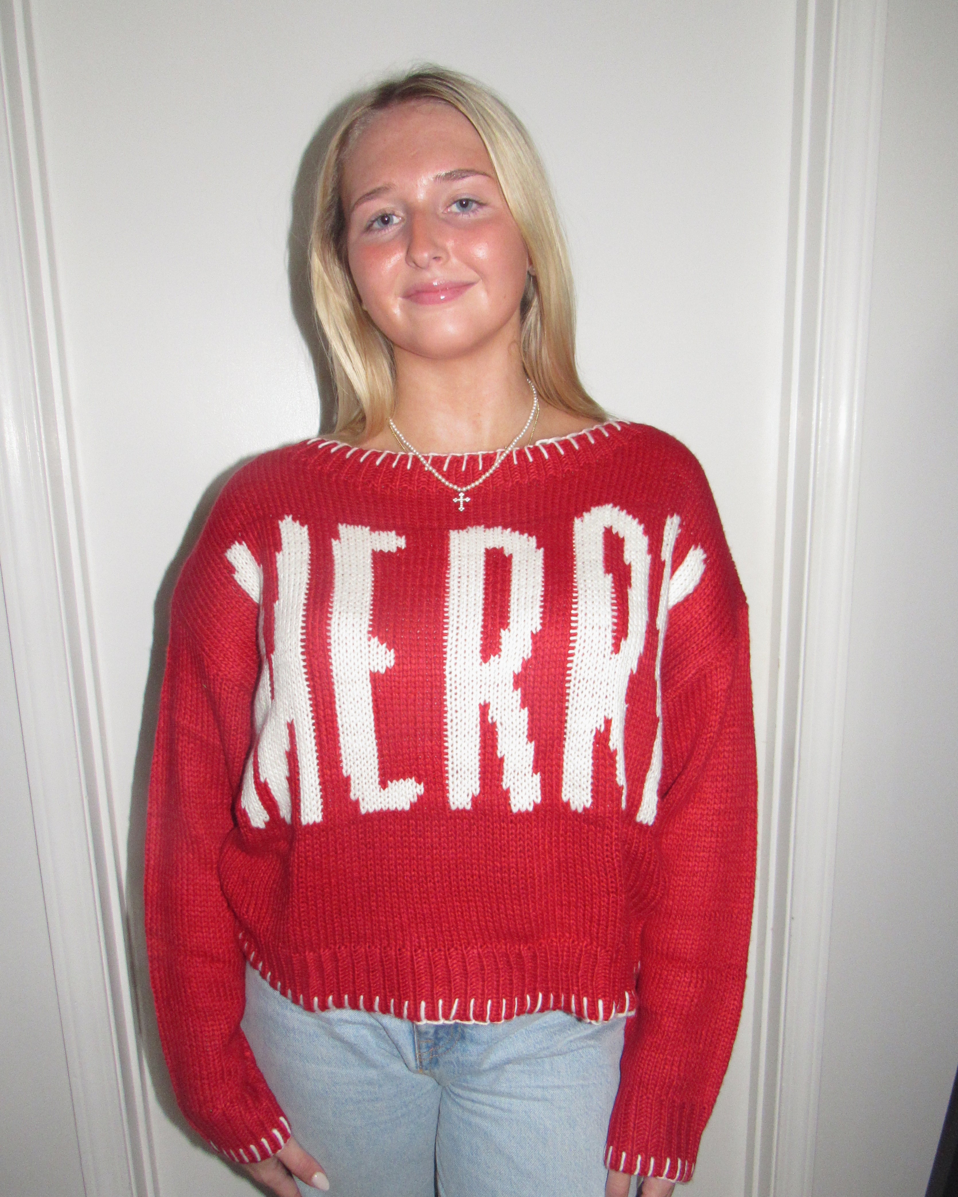 "MERRY" Boat Neck Sweater