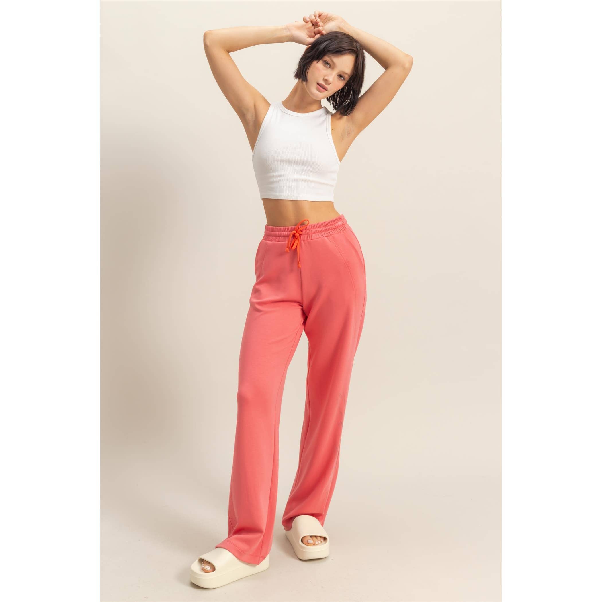 Gracie High-Waist Drawstring Straight-Cut Pants