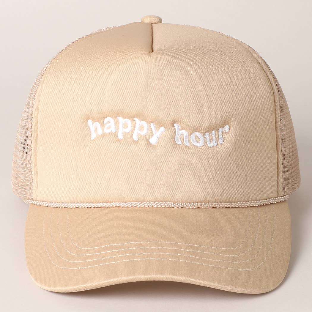 Happy Hour Embroidered Trucker Cap