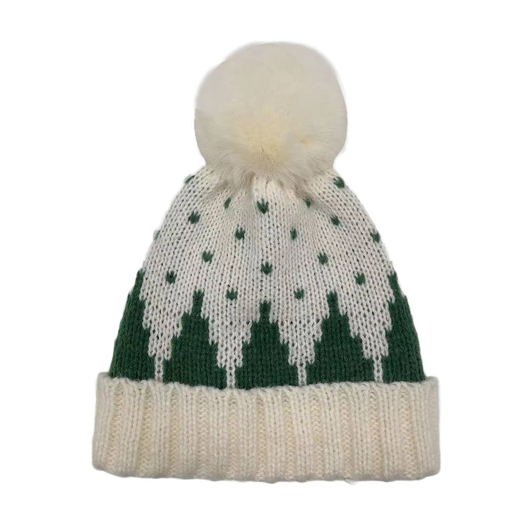 Two-Tone Holiday Cuff Beanie with Pom